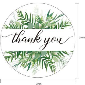 100 THANK YOU Stickers Greenery Botanical Design 2"